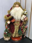 VINTAGE SANTA COLLECTOR'S EDITION WOOD STAND GIFTS CLOCK HORN PINE CONES BAGS