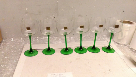 Vintage NIB J G Durand Crystal Green Stem 9 1/4 OZ Wine Hock Glasses Set of 6