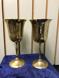 2 Vintage Silver Plate Wine Goblets Chalices Etched Wreath Needs Shined Blue Box