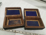 2 Antique Wooded Jewelry Boxes Matching Hand carved lined Decorative Trinket Vin