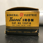 VINTAGE GENERAL ELECTRIC TRAVEL IRON IN ORIGINAL BOX 139F18 W/VELVET POUCH GE