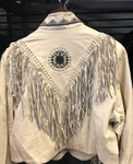 XL Womens Sunriders Off White Leather Fringe Western Jacket