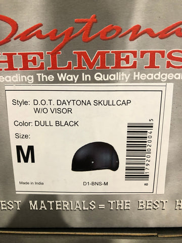 D1-BNS-M Dull Black D.O.T. Daytona Skull Cap w/o Visor