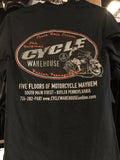 Cycle Warehouse Black Short Sleeve T-Shirt Orange Oval
