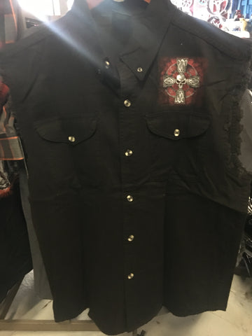 DENIM CELTIC CROSS BLACK SLEEVELESS SHIRT 001450