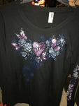 BLACK BUTTERFLY AND ROSES L/S TEE  001500