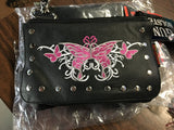 Hot Leathers Embroidered Clip Pouch Purse With Pink Butterfly