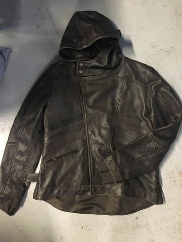 INDIAN BROWN LEATHER JACKET WITH HOOD