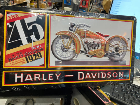 Harley Davidson 45" RL Tin Sign Embossed Logo 1929 Flathead