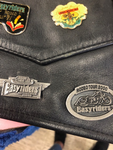 Harley Davidson black  leather Vest bunch pins posted in picture small size