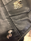 Harley Davidson black  leather Vest bunch pins posted in picture small size