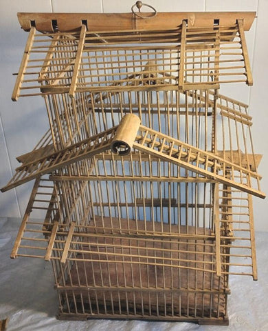 VTG Four Tier Allied Enterprises Decorative Bamboo Wood Bird House Cage Pagoda