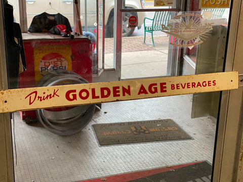 Antique Door Push Golden Age Beveridges Soda Vintage Advertising Store gas Oil
