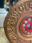 1920's Cupid Red Brass Velvet Leather Clock Antique Rare! Mantle Wind up Victori