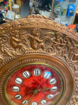 1920's Cupid Red Brass Velvet Leather Clock Antique Rare! Mantle Wind up Victori