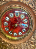 1920's Cupid Red Brass Velvet Leather Clock Antique Rare! Mantle Wind up Victori