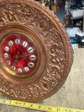 1920's Cupid Red Brass Velvet Leather Clock Antique Rare! Mantle Wind up Victori
