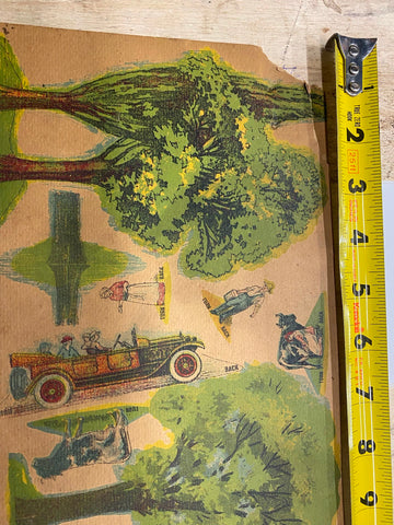 Vtg 1920s Game Board Turn Back Dice Antique Picture Painting cow Auto Farmer??