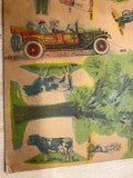 Vtg 1920s Game Board Turn Back Dice Antique Picture Painting cow Auto Farmer??