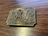 vtg 1970s Solid Brass Cowboy Tall in the saddle western belt buckle