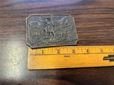 vtg 1970s Solid Brass Cowboy Tall in the saddle western belt buckle