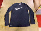 The Nike Tee Dri-Fit Long Sleeve Shirt Navy Blue Big Swoosh Mens Size Medium