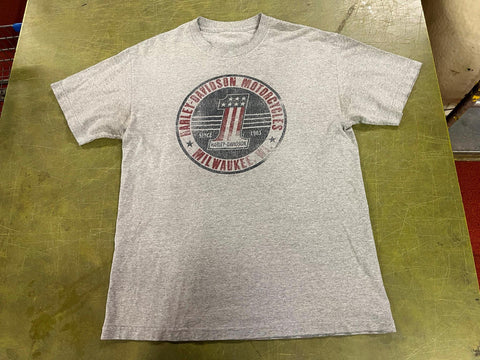 VTG Made in USA Harley Davidson Milwaukee WI Gray Logo T-Shirt Mens Sz L