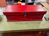 vtg Antique Heavy Duty red wooden Carpenters Tool Box 35X11 workers chest