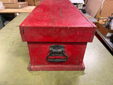 vtg Antique Heavy Duty red wooden Carpenters Tool Box 35X11 workers chest