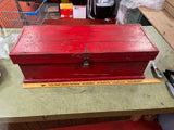 vtg Antique Heavy Duty red wooden Carpenters Tool Box 35X11 workers chest