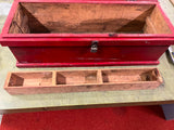 vtg Antique Heavy Duty red wooden Carpenters Tool Box 35X11 workers chest