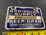 Vint Porcelain Sign Sprinkler System Tin Cleveland OH Antique Warehouse Industri