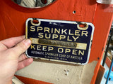 Vint Porcelain Sign Sprinkler System Tin Cleveland OH Antique Warehouse Industri