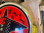 Vtg Kirchhof Halloween Noisemaker Witch Black Cat Tambourine USA 1950's Decor!