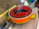 Vtg Kirchhof Halloween Noisemaker Witch Black Cat Tambourine USA 1950's Decor!