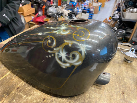 Vtg Old Skool Paint Sportster Chopper Gas Tank Gold Leaf Harley 70's Panhead