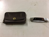 Vtg buck 503 folding pocket knife lock back with leather belt pouch made in USA