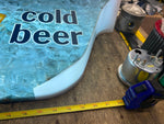 Vtg Miller Beer Light up Sign Cold beer 22x12 Wall Tin Can Bottle 1970's Man Cav