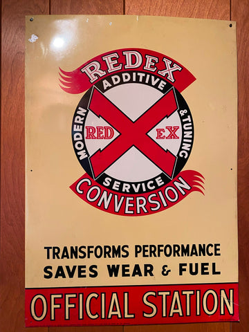 Vtg Tin Metal Sign Redex Oil Can Additive Antique Gas Service Station 1950's Nic