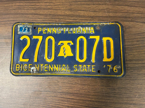 1972 Pennsylvania License Plate Year Stickers on Bicentennial Base 270-07D