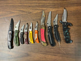 VTG Lot of 10 Stainless Steel Folding Fixed Blade Pocket Knives Various Designs