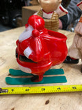 Vtg 1950s ROSBRO Santa on Skiis Hard Plastic Candy Container Toy Deco Nice!