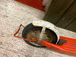 vtg antique Radio 5 Push scooter 2 wheel orange white w/ foot break tested works