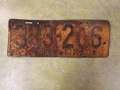 vtg antique 1921 Pennsylvania license plate 383-206 Ford Chevy Dodge