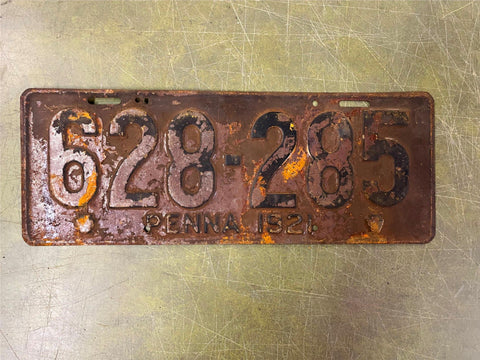vtg antique 1921 Pennsylvania license plate 628-285 Ford Chevy Dodge
