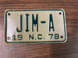 vintage 1978 North Carolina Motorcycle License plate #JIM-A