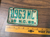 vintage 1969 North Carolina Motorcycle License plate #8963 MC