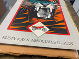 literature harley Rusty Kay Asso Design Tiger 26x20 Poster Motorcycle Vtg Classi
