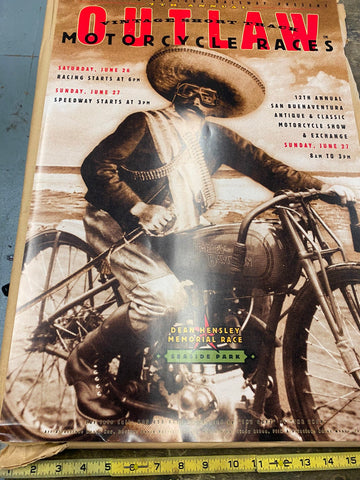 Vtg Motorcycle Poster Outlaw Races Short Track 17x24 Rusty Kay Harley Pea shoote