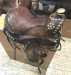 Western Brown Leather Pony Saddle Miniature Horse 12' Covered Stirrups Tapadero